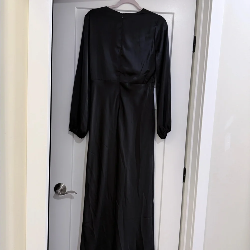 Billy J Amara Black Satin Maxi Dress Long Sleeve AU 12 US 8-10 - Picture 4 of 5